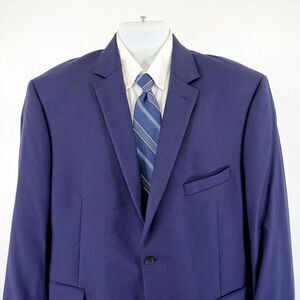 Jos A Bank Travelers Tailored Fit Wool Blue Twill 46R / Slim 48R Blazer 2 Button